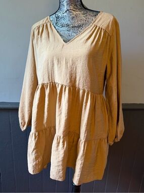 Zara Mustard Tiered V-Neck Tunic